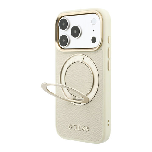 Guess Guess iPhone 18 Pro Max/iPhone 17 Pro Max Hartschalenhülle MagSafe Genarbtes PU 360° Ringständer Klassisches Logo - Beige