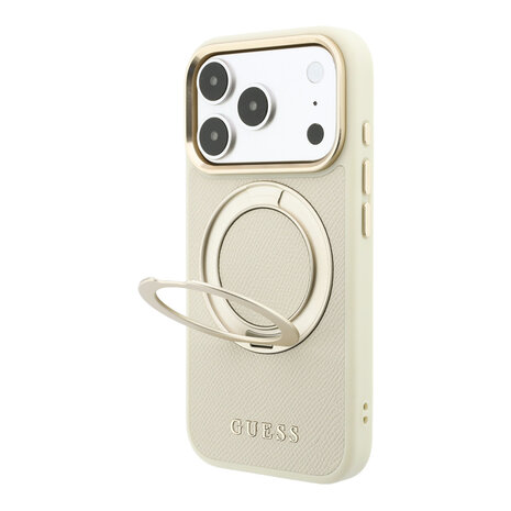 Guess Guess iPhone 18 Pro Max Hülle Hartschale - MagSafe - 360-Grad-Ringständer - genarbtes PU - klassisches Logo Beige Guess Guess iPhone 18 Pro Max Hülle Hartschale - MagSafe - 360-Grad-Ringständer - genarbtes PU - klassisches Logo Beige