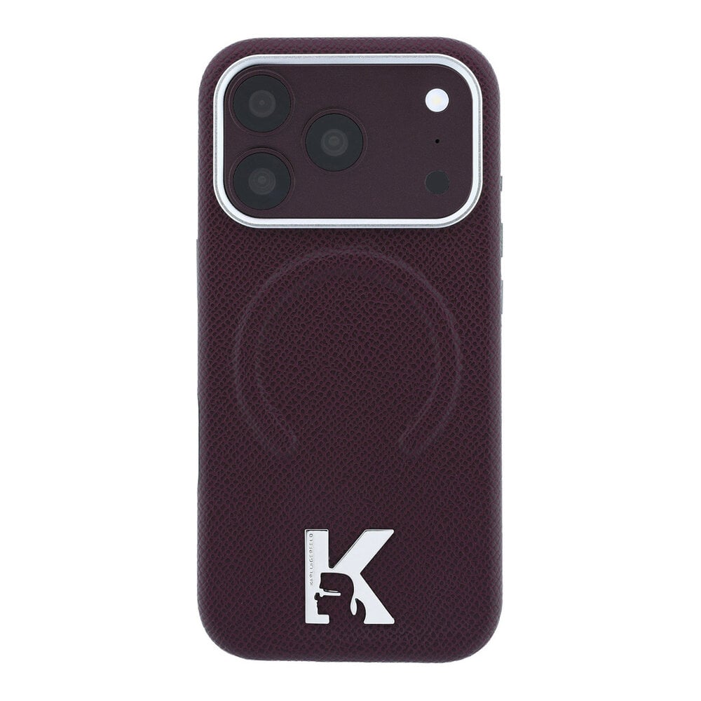 Karl Lagerfeld Karl iPhone 18 Pro Hoesje harde behuizing - MagSafe - SW - generfd PU - ring in reliëf - Kameo-logo Bordeauxrood Karl Lagerfeld Karl iPhone 18 Pro Hoesje harde behuizing - MagSafe - SW - generfd PU - ring in reliëf - Kameo-logo Bordeauxrood