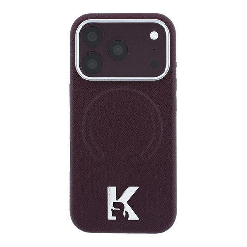 Karl Lagerfeld Karl Lagerfeld iPhone 18 Pro/iPhone 17 Pro Hartschalenhülle MagSafe SW Genarbtes PU Geprägter Ring Kameo-Logo - Bordeaux