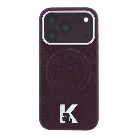 Karl Lagerfeld Karl iPhone 18 Pro Hoesje harde behuizing - MagSafe - SW - generfd PU - ring in reliëf - Kameo-logo Bordeauxrood Karl Lagerfeld Karl iPhone 18 Pro Hoesje harde behuizing - MagSafe - SW - generfd PU - ring in reliëf - Kameo-logo Bordeauxrood