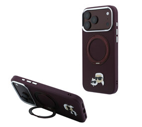 Karl Lagerfeld Karl iPhone 18 Pro Hoesje harde behuizing - MagSafe - PU - ringstandaard 360 - KC Heads-pin Bordeauxrood
