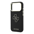 Guess Guess iPhone 18 Pro/iPhone 17 Pro Hartschalenhülle SW Genarbtes PU Großes Kunstharzlogo - Schwarz