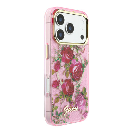 Guess Guess iPhone 18 Pro Max Hoesje harde behuizing - MagSafe - IML - glitter - Blossom Roses Roze Guess Guess iPhone 18 Pro Max Hoesje harde behuizing - MagSafe - IML - glitter - Blossom Roses Roze