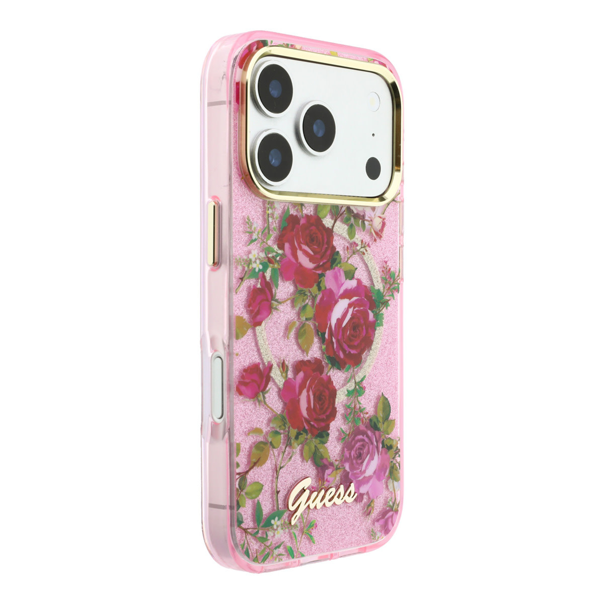 Guess Guess iPhone 18 Pro Max Hoesje harde behuizing - MagSafe - IML - glitter - Blossom Roses Roze, foto 4 van 6