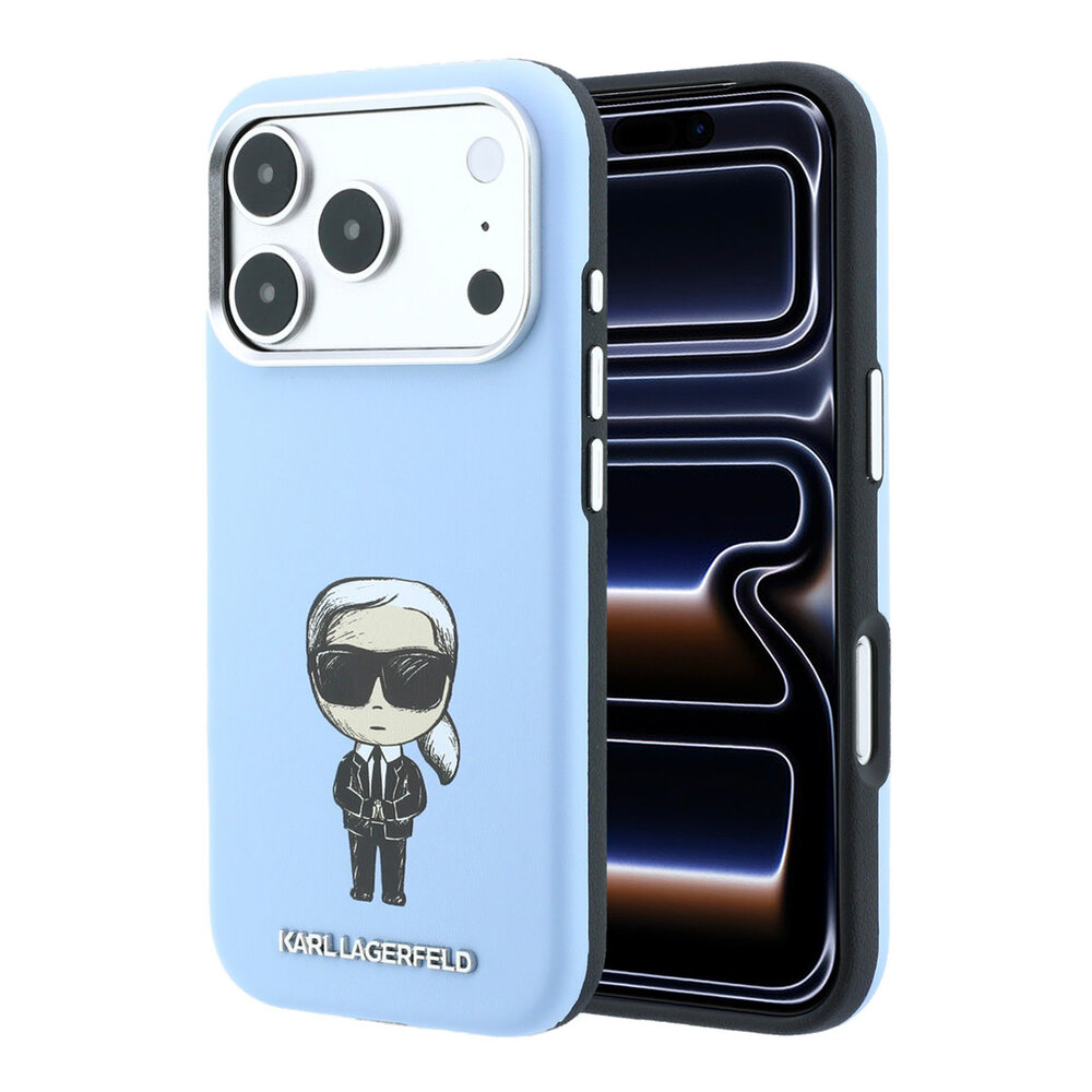 Karl Lagerfeld Karl iPhone 18 Pro Hülle Hartschale - MagSafe - SW - glattes PU - Ikonik Sketch Hellblau Karl Lagerfeld Karl iPhone 18 Pro Hülle Hartschale - MagSafe - SW - glattes PU - Ikonik Sketch Hellblau