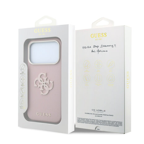 Guess Guess iPhone 18 Pro Hoesje harde behuizing - SW - generfd PU - groot logo van hars Roze Guess Guess iPhone 18 Pro Hoesje harde behuizing - SW - generfd PU - groot logo van hars Roze