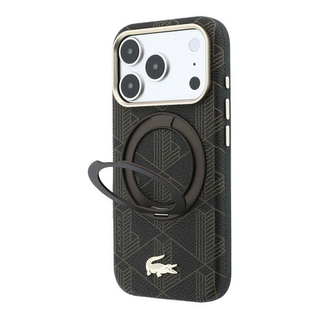 Lacoste Lacoste iPhone 18 Pro Case hard shell - MagSafe - PVC - The Blend - ring stand Brown/Light gold