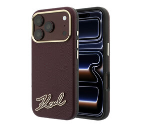 Karl Lagerfeld Karl iPhone 18 Pro Max Hoesje harde behuizing - MagSafe - SW - generfd PU - signatuurlogo van hars Bordeauxrood