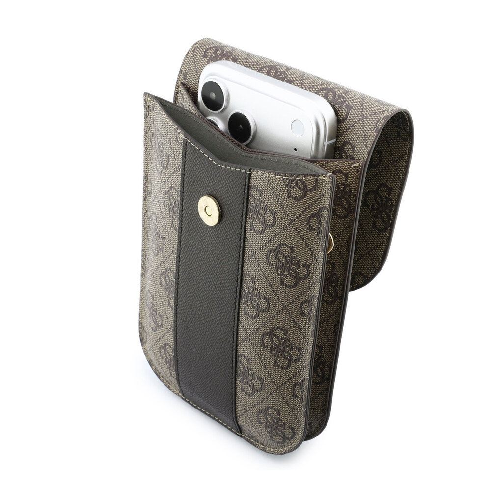 Guess Guess Phone pouch 4G - PU - round 4G logo - classic logo - stripe pattern - carrying strap Brown Guess Guess Phone pouch 4G - PU - round 4G logo - classic logo - stripe pattern - carrying strap Brown