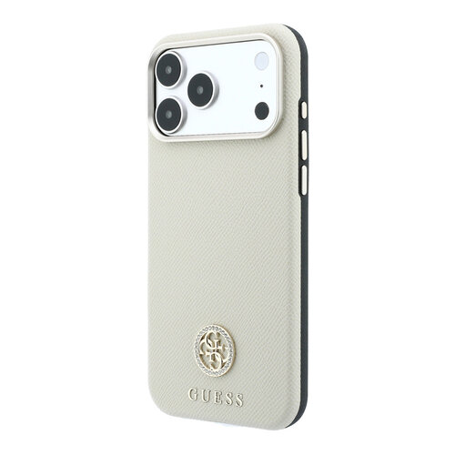 Guess Guess iPhone 18 Pro Max/iPhone 17 Pro Max Hartschalenhülle MagSafe SW Genarbtes PU Rundes Strasslogo - Beige