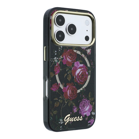 Guess Guess iPhone 18 Pro Max Coque structure rigide - MagSafe - IML - paillettes - Blossom Roses Noir Guess Guess iPhone 18 Pro Max Coque structure rigide - MagSafe - IML - paillettes - Blossom Roses Noir