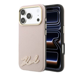 Karl Lagerfeld Karl iPhone 18 Pro Max Hoesje harde behuizing - MagSafe - SW - generfd PU - signatuurlogo van hars Roze
