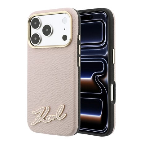 Karl Lagerfeld Karl iPhone 18 Pro Max Hoesje harde behuizing - MagSafe - SW - generfd PU - signatuurlogo van hars Roze Karl Lagerfeld Karl iPhone 18 Pro Max Hoesje harde behuizing - MagSafe - SW - generfd PU - signatuurlogo van hars Roze