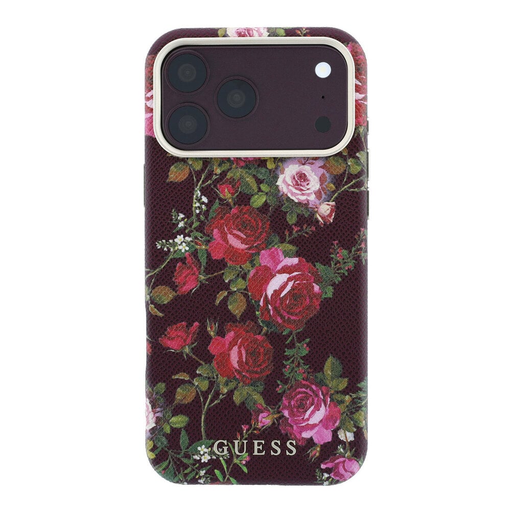 Guess Guess iPhone 18 Pro Max Hoesje harde behuizing - MagSafe - SW - PU - Blossom Roses-print Bordeauxrood Guess Guess iPhone 18 Pro Max Hoesje harde behuizing - MagSafe - SW - PU - Blossom Roses-print Bordeauxrood