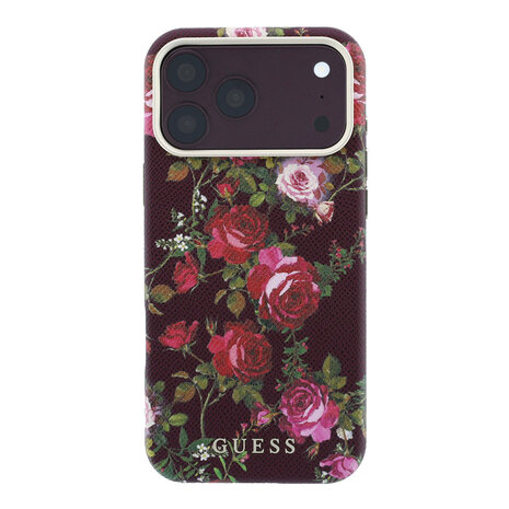 Guess Guess iPhone 18 Pro Max Case hard shell - MagSafe - SW - PU - Blossom Roses print Burgundy Guess Guess iPhone 18 Pro Max Case hard shell - MagSafe - SW - PU - Blossom Roses print Burgundy
