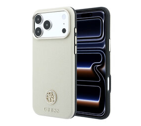 Guess Guess iPhone 18 Pro Hoesje harde behuizing - MagSafe - SW - generfd PU - rond strasslogo Beige