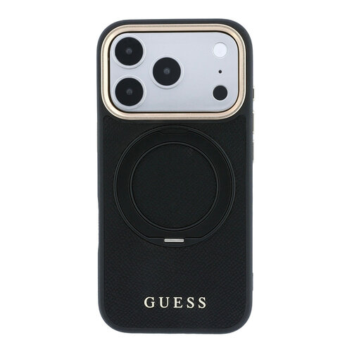 Guess Guess iPhone 18 Pro/iPhone 17 Pro Hartschalenhülle MagSafe Genarbtes PU 360° Ringständer Klassisches Logo - Schwarz