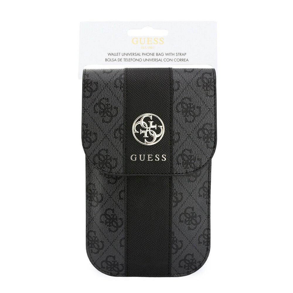 Guess Guess Phone pouch 4G - PU - round 4G logo - classic logo - stripe pattern - carrying strap Black Guess Guess Phone pouch 4G - PU - round 4G logo - classic logo - stripe pattern - carrying strap Black
