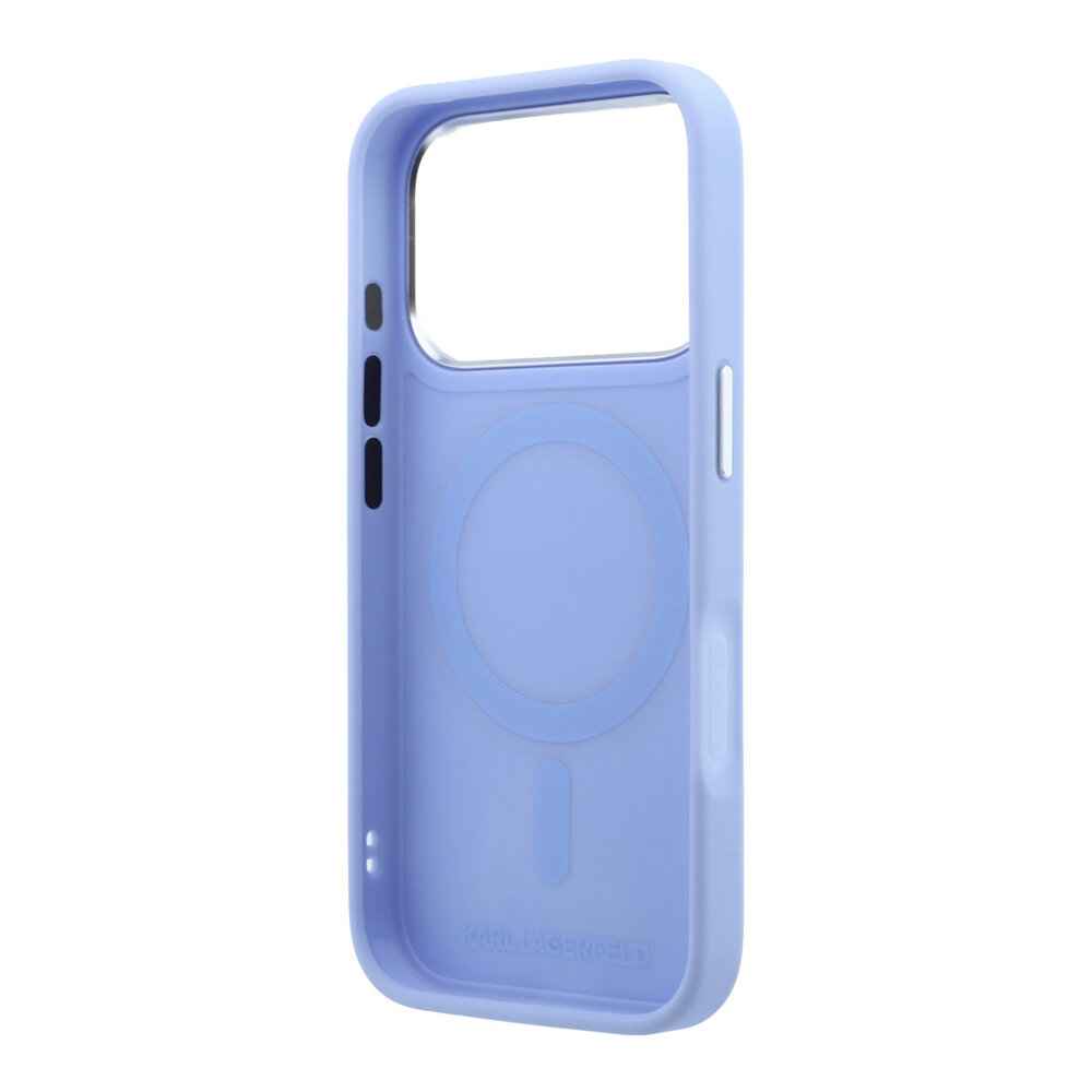 Karl Lagerfeld Karl iPhone 18 Pro Hülle Hartschale - MagSafe - PU - 360-Grad-Ringständer - KC Heads-Anstecker Hellblau Karl Lagerfeld Karl iPhone 18 Pro Hülle Hartschale - MagSafe - PU - 360-Grad-Ringständer - KC Heads-Anstecker Hellblau