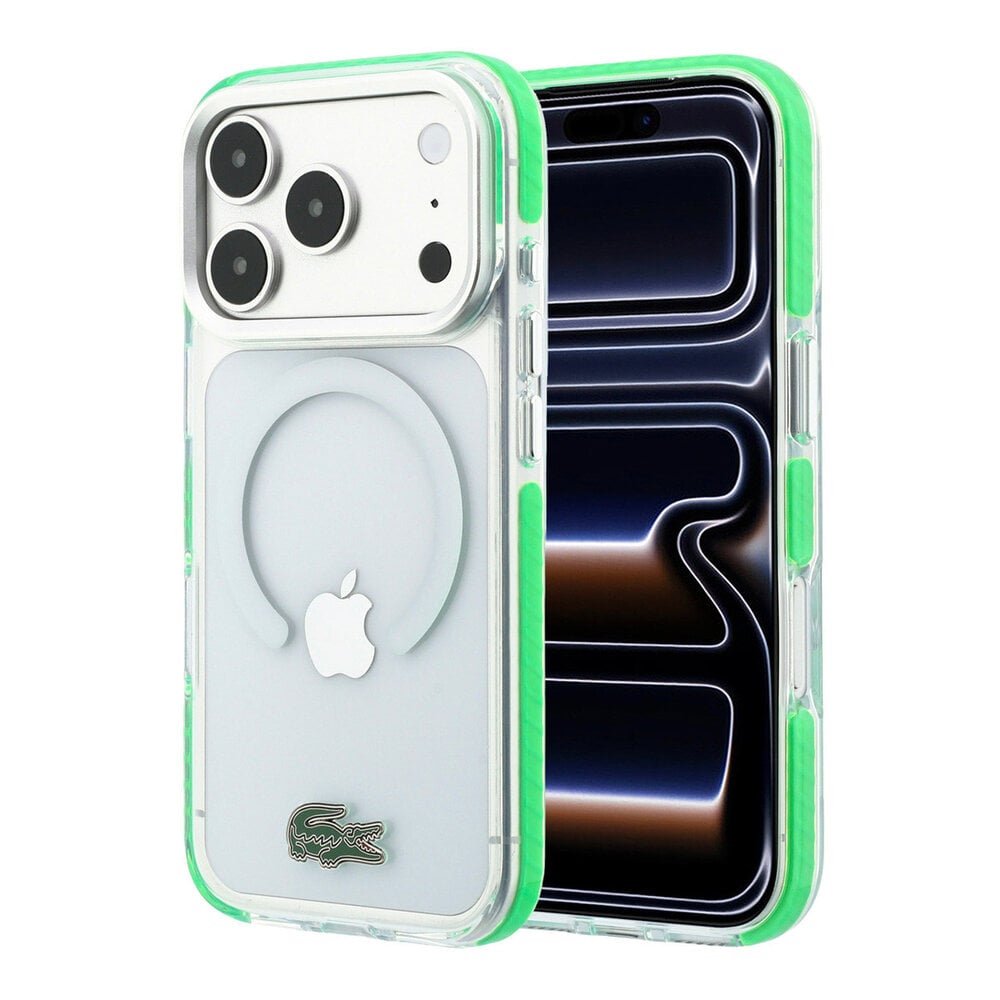 Lacoste Lacoste iPhone 18 Pro Max Hoesje harde behuizing - MagSafe - IML - schokbestendig - groene randen Transparant/Groen