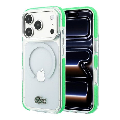 Lacoste Lacoste iPhone 18 Pro Max Hoesje harde behuizing - MagSafe - IML - schokbestendig - groene randen Transparant/Groen