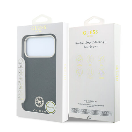 Guess Guess iPhone 18 Pro Max Case hard shell - MagSafe - SW - grained PU - round rhinestone logo Black Guess Guess iPhone 18 Pro Max Case hard shell - MagSafe - SW - grained PU - round rhinestone logo Black