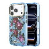 Guess Guess iPhone 18 Pro Max Hoesje harde behuizing - MagSafe - IML - glitter - Blossom Roses Lichtblauw