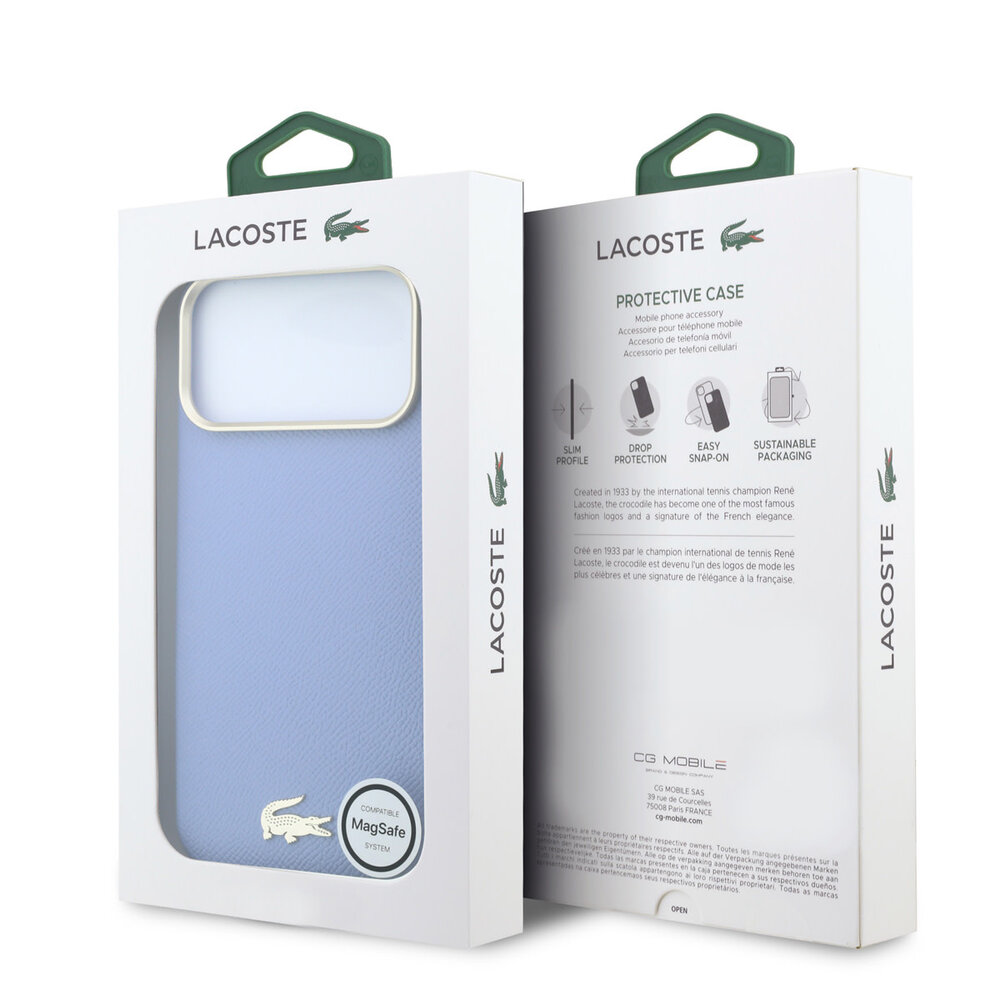 Lacoste Lacoste iPhone 18 Pro Max Hoesje harde behuizing - MagSafe - PVC - Champs Elysees - reliëf Lichtblauw