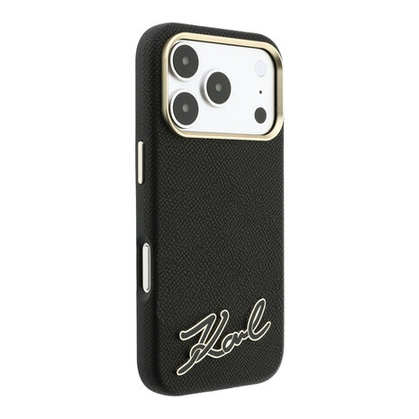 Karl Lagerfeld Karl iPhone 18 Pro Coque structure rigide - MagSafe - SW - PU grainé - logo signature en résine Noir Karl Lagerfeld Karl iPhone 18 Pro Coque structure rigide - MagSafe - SW - PU grainé - logo signature en résine Noir