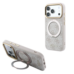 Guess iPhone 18 Pro Max/iPhone 17 Pro Max Hartschalenhülle MagSafe PU 4G 360° Ringständer Klassisches Logo - Rosa
