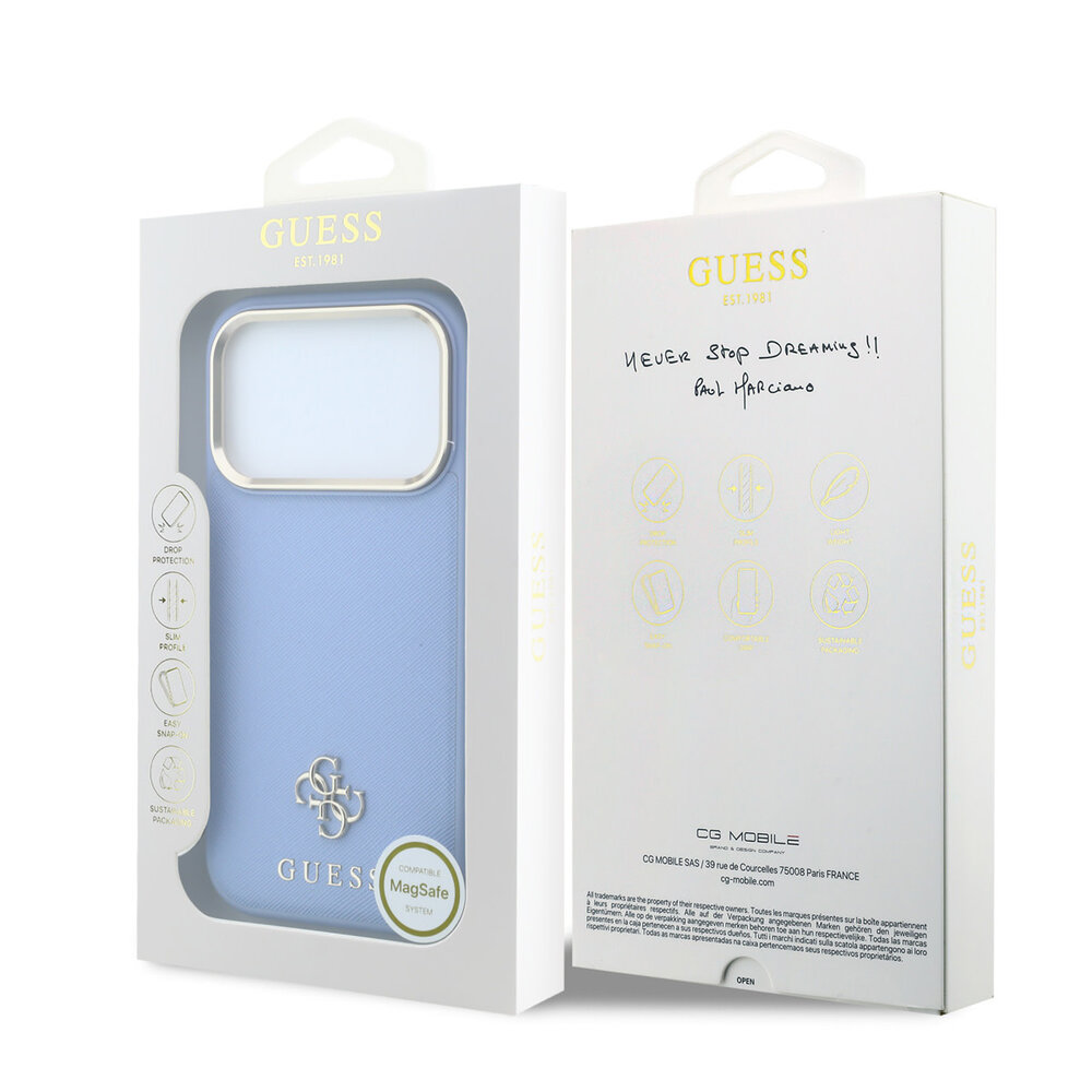 Guess Guess iPhone 18 Pro Max Case hard shell - MagSafe - Saffiano - small 4G - Classic Light blue