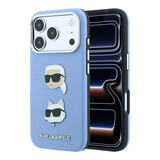 Karl Lagerfeld Karl iPhone 18 Pro Max Hoesje harde behuizing - SW - PU - Saffiano - K&C Heads-pins - logo Lichtblauw