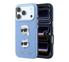 Karl Lagerfeld Karl iPhone 18 Pro Max Coque structure rigide - SW - PU - Saffiano - insignes K&C Heads - logo Bleu clair