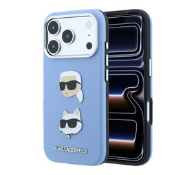 Karl Lagerfeld Karl iPhone 18 Pro Max Hoesje harde behuizing - SW - PU - Saffiano - K&C Heads-pins - logo Lichtblauw