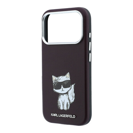 Karl Lagerfeld Karl iPhone 18 Pro Hoesje harde behuizing - MagSafe - SW - glad PU - Choupette Sketch Bordeauxrood