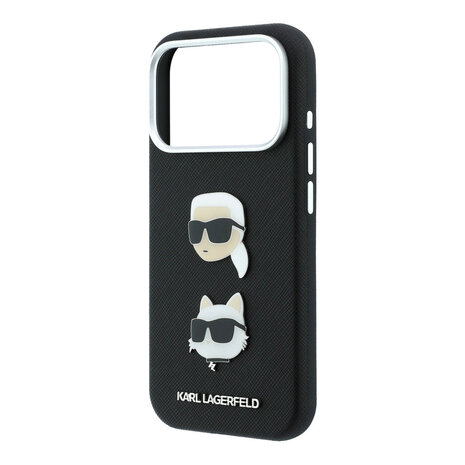 Karl Lagerfeld Karl iPhone 18 Pro Hülle Hartschale - SW - PU - Saffiano - K&C Heads-Anstecker - Logo Schwarz Karl Lagerfeld Karl iPhone 18 Pro Hülle Hartschale - SW - PU - Saffiano - K&C Heads-Anstecker - Logo Schwarz