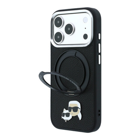 Karl Lagerfeld Karl iPhone 18 Pro Max Hoesje harde behuizing - MagSafe - PU - ringstandaard 360 - KC Heads-pin Zwart