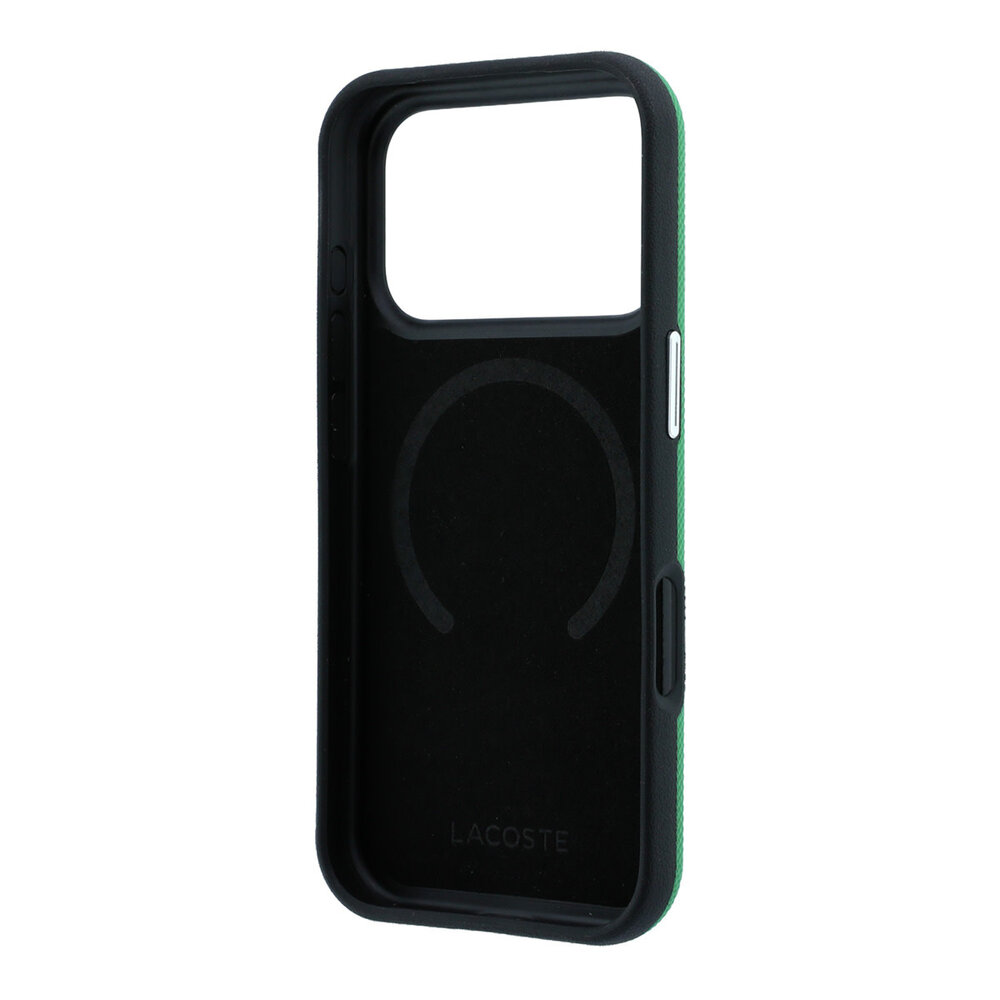 Lacoste Lacoste iPhone 18 Pro Coque structure rigide - MagSafe - PVC - Petit Pique - relief Vert (Estragon)