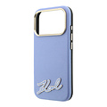 Karl Lagerfeld Karl Lagerfeld iPhone 18 Pro Max/iPhone 17 Pro Max Hardcasehoesje MagSafe SW Generfd PU Handtekeninglogo van hars - Lichtblauw