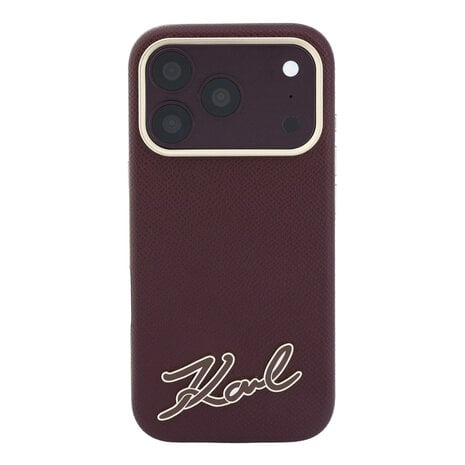 Karl Lagerfeld Karl iPhone 18 Pro Max Coque structure rigide - MagSafe - SW - PU grainé - logo signature en résine Bordeaux