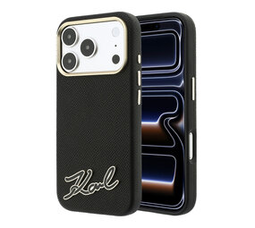 Karl Lagerfeld Karl iPhone 18 Pro Max Coque structure rigide - MagSafe - SW - PU grainé - logo signature en résine Noir