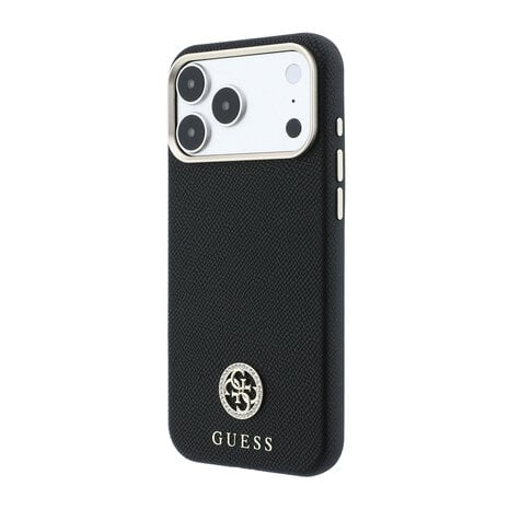 Guess Guess iPhone 18 Pro Hülle Hartschale - MagSafe - SW - genarbtes PU - rundes Strasslogo Schwarz