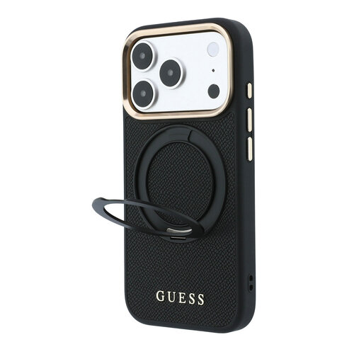Guess Guess iPhone 18 Pro/iPhone 17 Pro Hartschalenhülle MagSafe Genarbtes PU 360° Ringständer Klassisches Logo - Schwarz