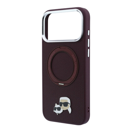 Karl Lagerfeld Karl Lagerfeld iPhone 18 Pro/iPhone 17 Pro Hartschalenhülle MagSafe PU 360° Ringständer KC Heads-Anstecker - Bordeaux