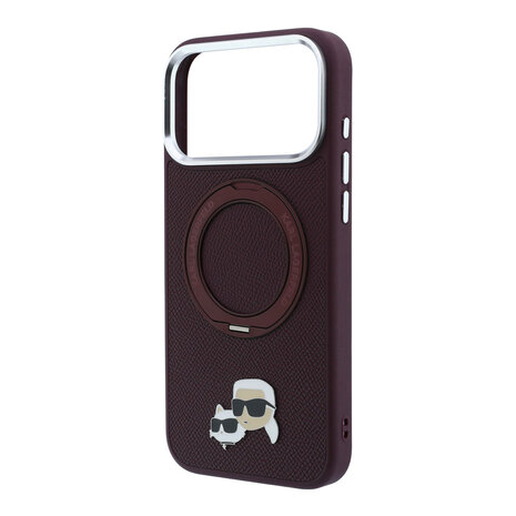 Karl Lagerfeld Karl iPhone 18 Pro Hülle Hartschale - MagSafe - PU - 360-Grad-Ringständer - KC Heads-Anstecker Bordeauxrot Karl Lagerfeld Karl iPhone 18 Pro Hülle Hartschale - MagSafe - PU - 360-Grad-Ringständer - KC Heads-Anstecker Bordeauxrot