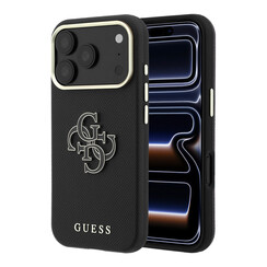 Guess iPhone 18 Pro Max/iPhone 17 Pro Max Coque rigide - SW - PU grainé - Grand logo en résine - Noir