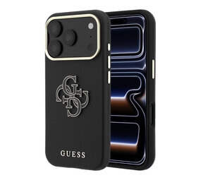 Guess Guess iPhone 18 Pro Max Hoesje harde behuizing - SW - generfd PU - groot logo van hars Zwart