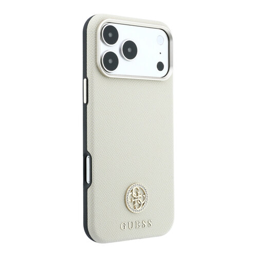 Guess Guess iPhone 18 Pro Max/iPhone 17 Pro Max Hartschalenhülle MagSafe SW Genarbtes PU Rundes Strasslogo - Beige