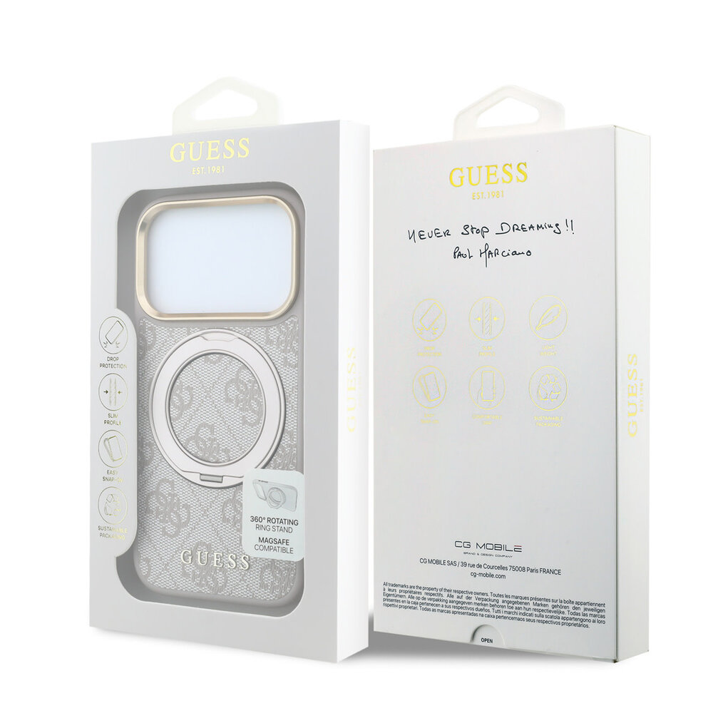 Guess Guess iPhone 18 Pro Hoesje harde behuizing - MagSafe - ringstandaard 360 - 4G - PU - klassiek logo Roze Guess Guess iPhone 18 Pro Hoesje harde behuizing - MagSafe - ringstandaard 360 - 4G - PU - klassiek logo Roze